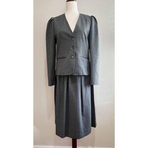 VTG Fire Fly  2 Piece Skirt Suit Womens 9/10 Gray Pinstriped 80s Union Made